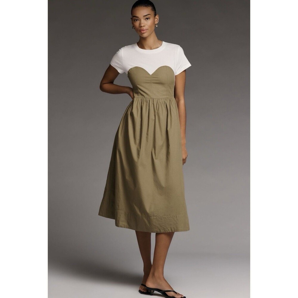 Anthropologie Bustier Twofer Olive Size XS Midi Dress NWT